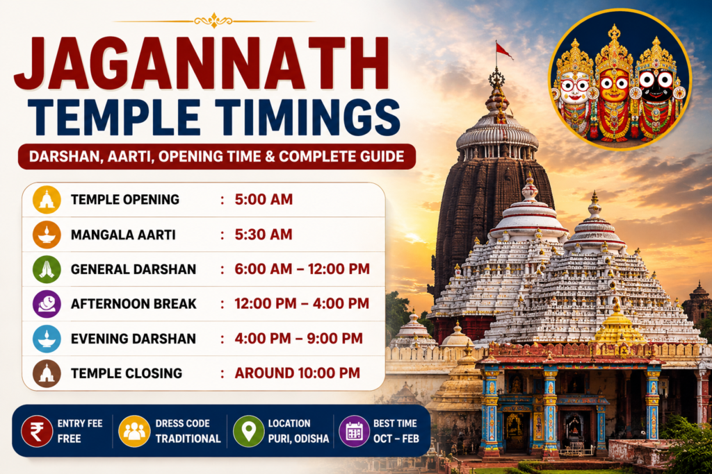 Jagannath Temple Timings (2026): Darshan, Opening Time, Aarti, Entry Fee & Complete Visitor Guide 1 Jagannath Temple Timings